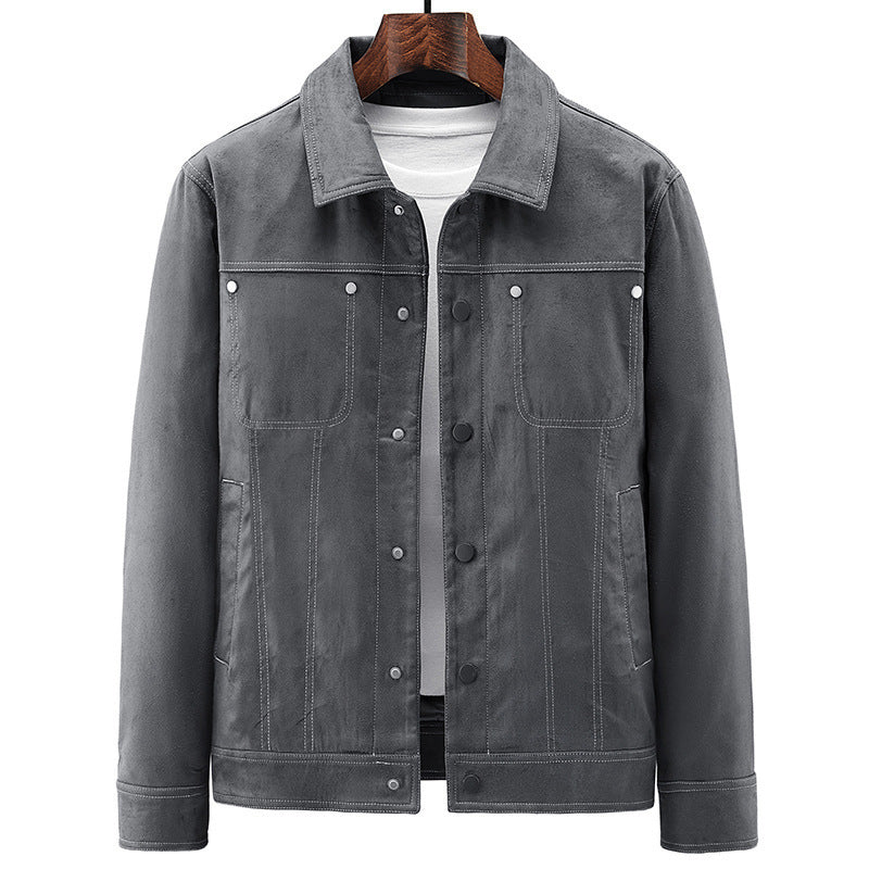 Herren Truckerjacke im Western‑Style mit Kontrastnähten und Druckknopffront Drune