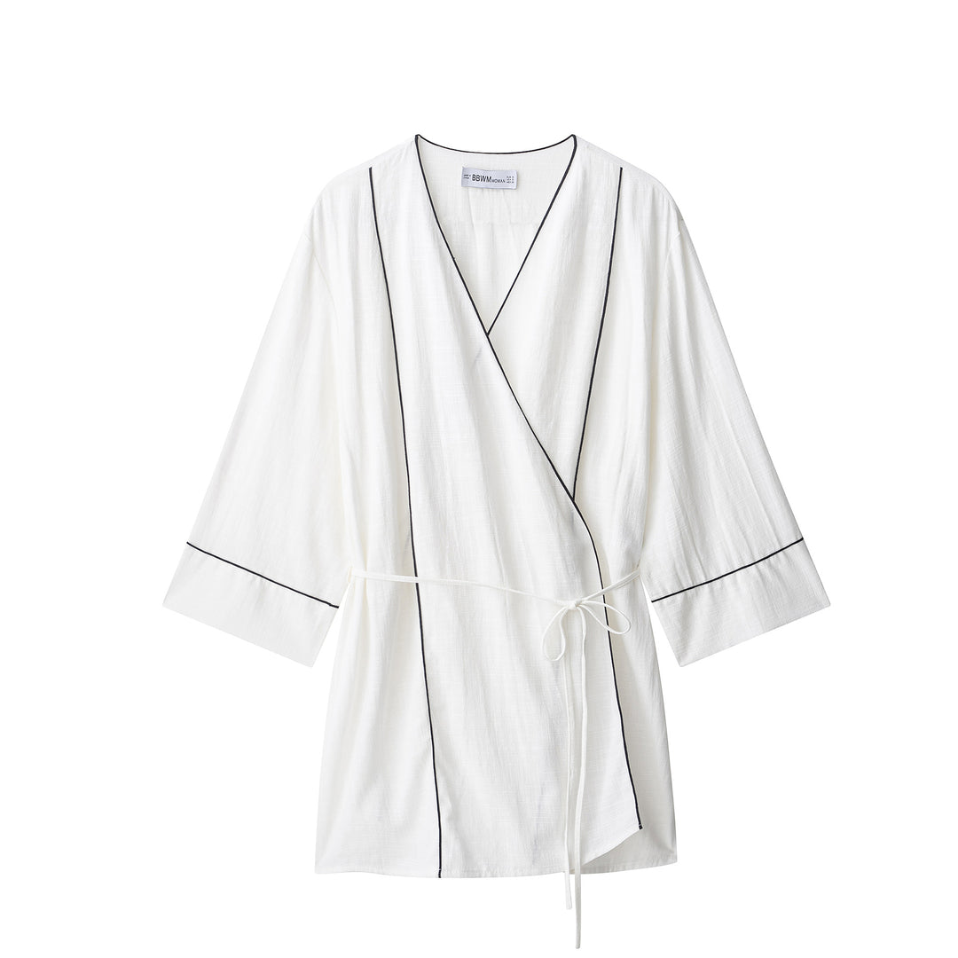 Damen Weite hochtaillierte Leinenmix‑Hose mit Cropped‑Bein und kontrastierender Bundpaspel Drune