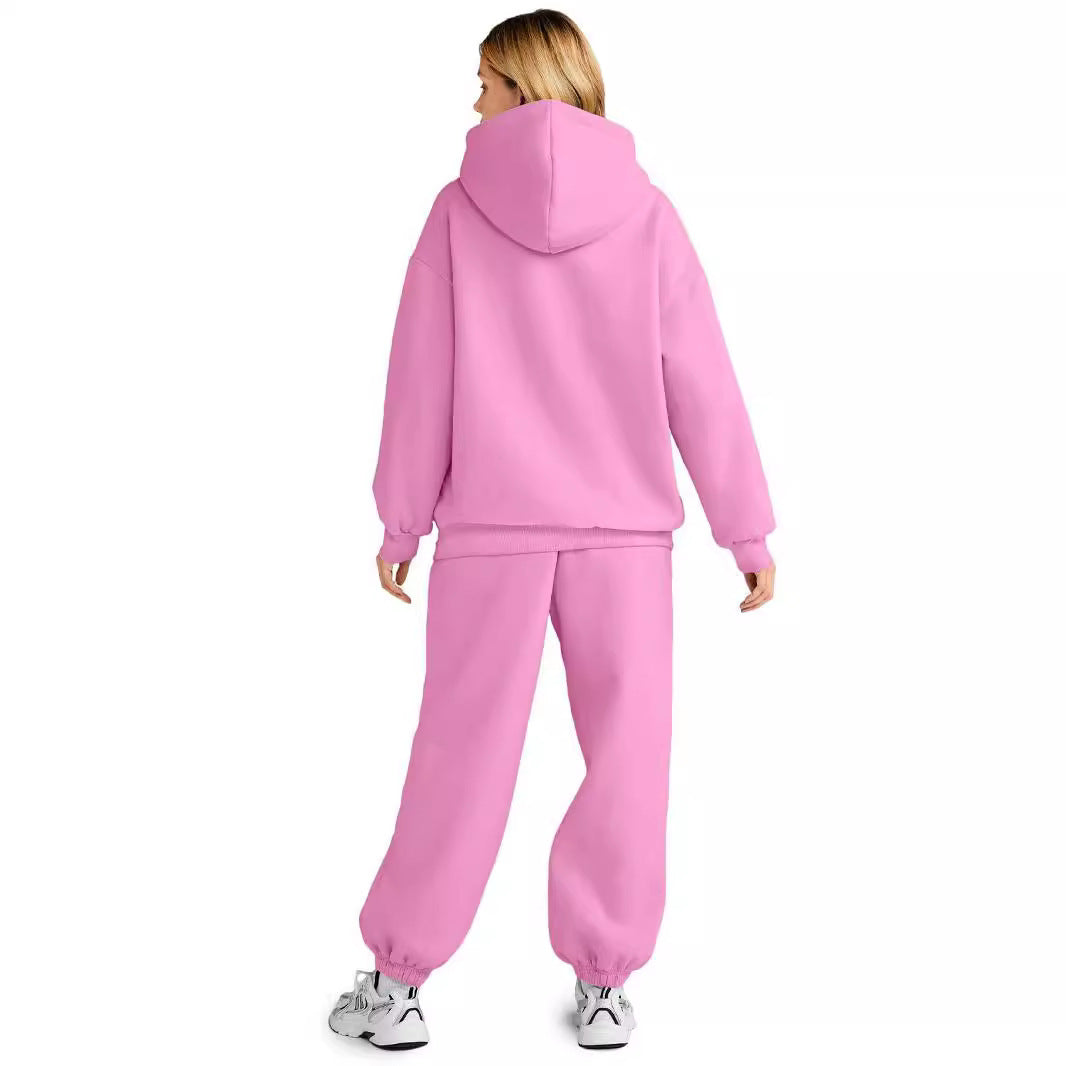 Damen komfortables Hoodie- und Jogginghose-Set aus weichem Fleece Drune