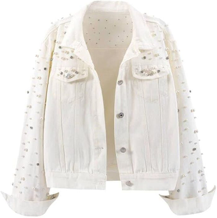Damen Denimjacke mit Perlenverzierungen Drune