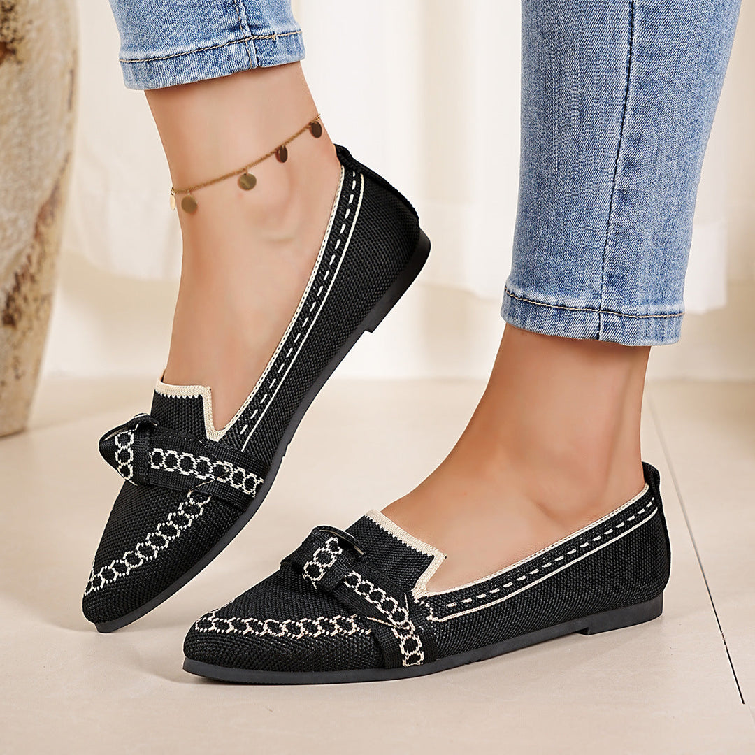 Damen Ballerinas mit modischem Streifendesign und charmantem Schleifenakzent Drune