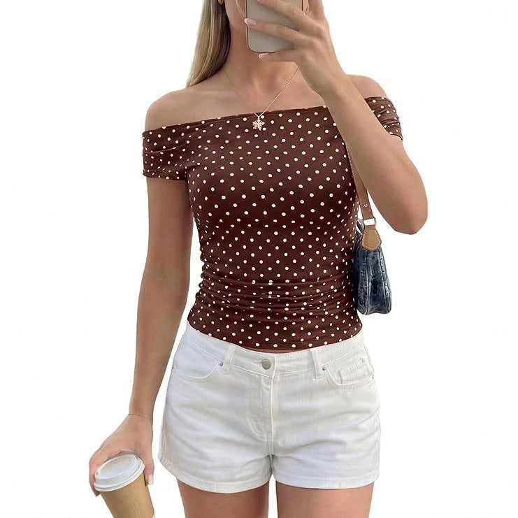 Damen Schulterfreies tailliertes Polka‑Dot Top mit geraffter Seitennaht Drune