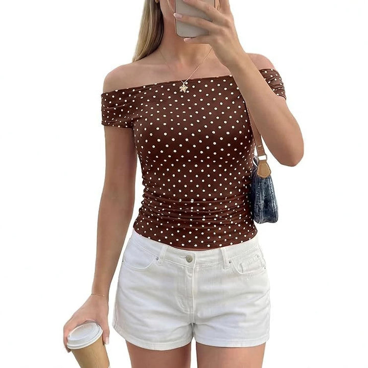 Damen Schulterfreies tailliertes Polka‑Dot Top mit geraffter Seitennaht Drune