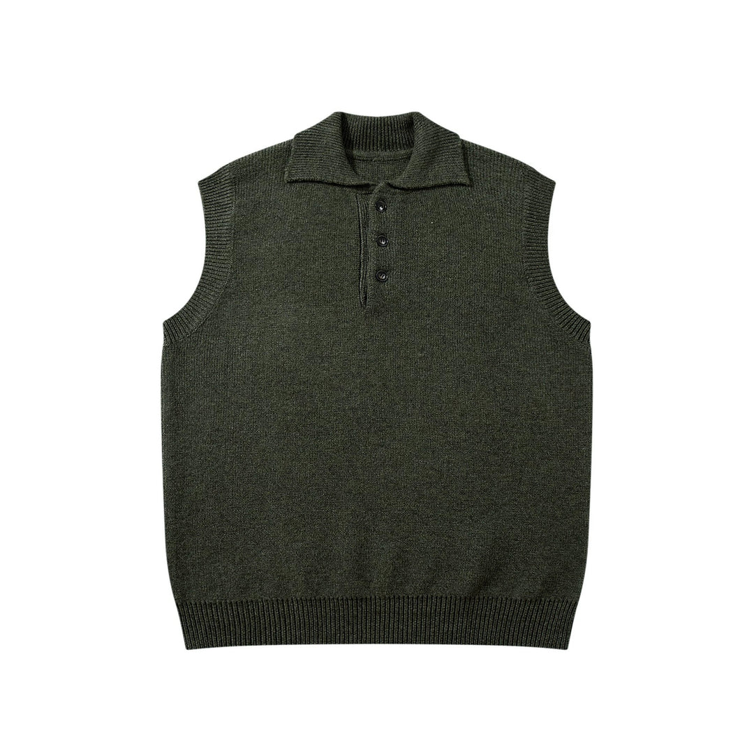 Unisex Ärmellose Strickweste mit Polokragen und Knopfleiste Drune