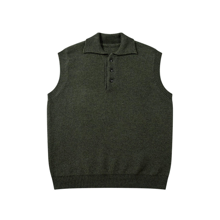 Unisex Ärmellose Strickweste mit Polokragen und Knopfleiste Drune