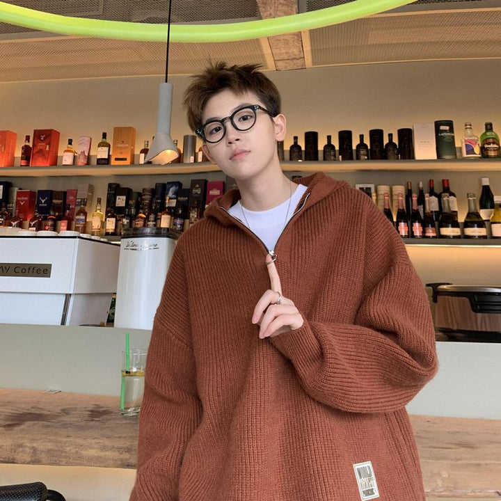 Herren Grobstrickpullover mit Kapuze und Reißverschluss Drune