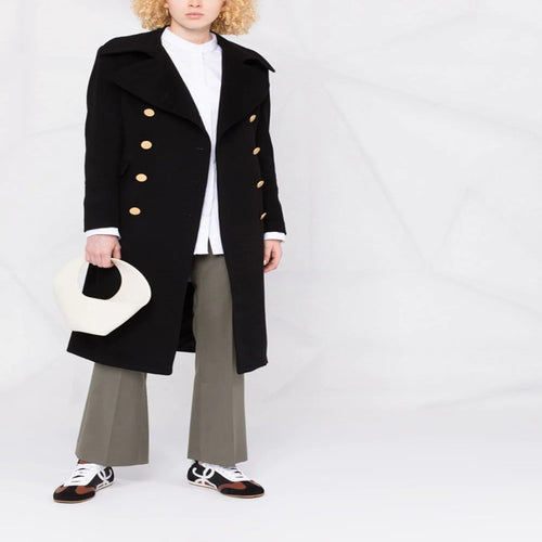 Damen Doppelreihiger Longcoat im Marinemantel‑Stil mit markanten Metallknöpfen Drune