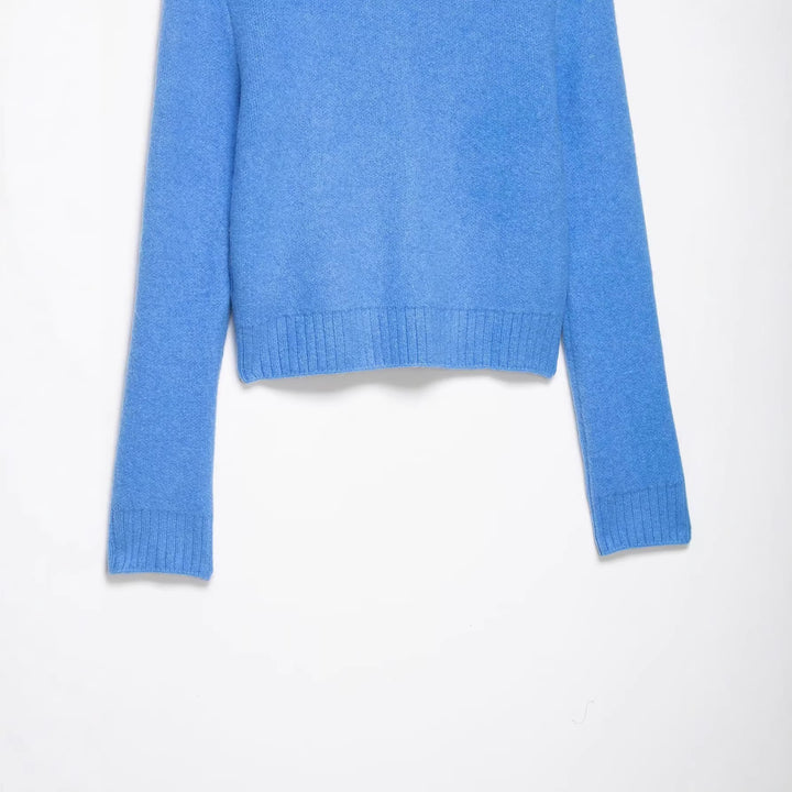 Damen Kurze Strickjacke mit Reißverschluss, weitem Polokragen und geripptem Saum Drune