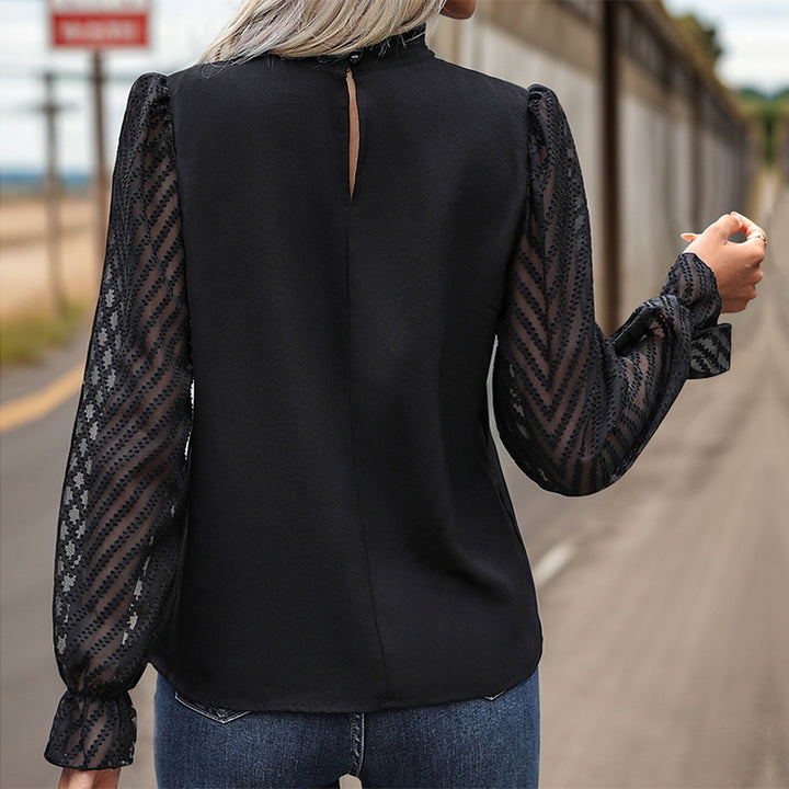 Damen Elegante Bluse mit transparenten Ärmeln und Knopfdetails Drune