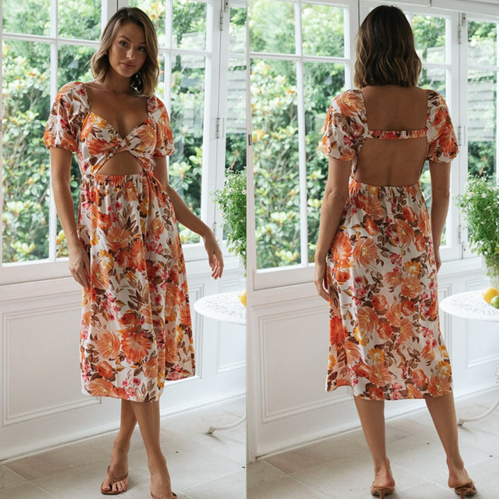 Damen Sommerkleid mit verspieltem Knoten-design und elastischem Taillenzug Drune