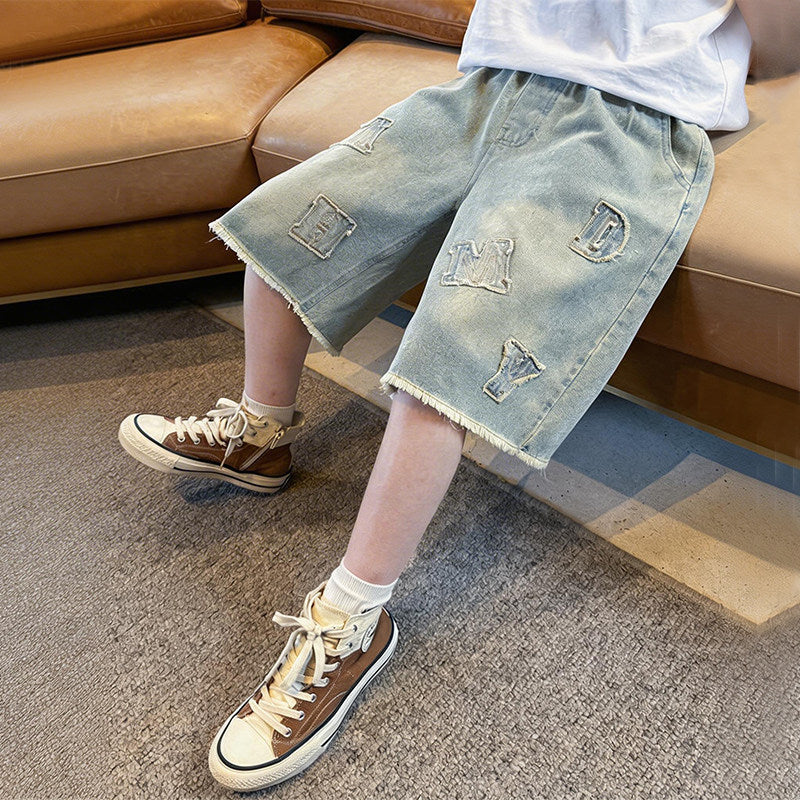 Jungen lässige Denim-Shorts mit auffälligen Applikationen Drune