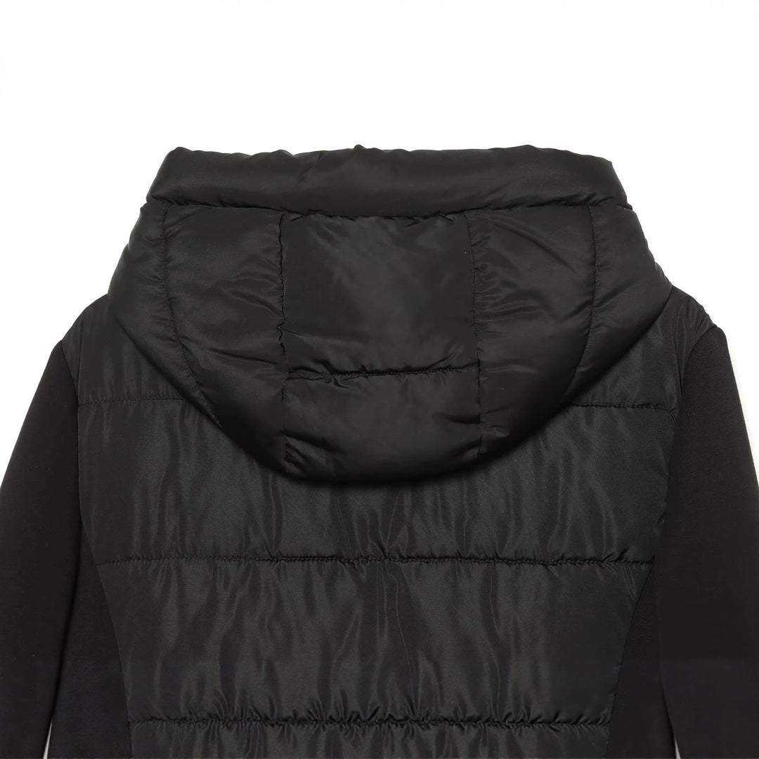Damen Kurzjacke im Materialmix mit gesteppter Front, Kapuze und taillierendem Tunnelzug Drune