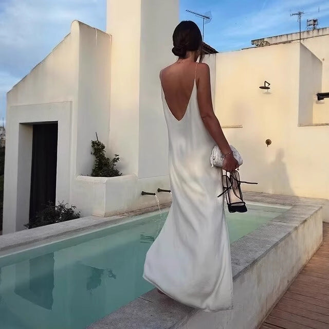 Damen Maxikleid mit seitlichem Schlitz und modernen Trägern Drune