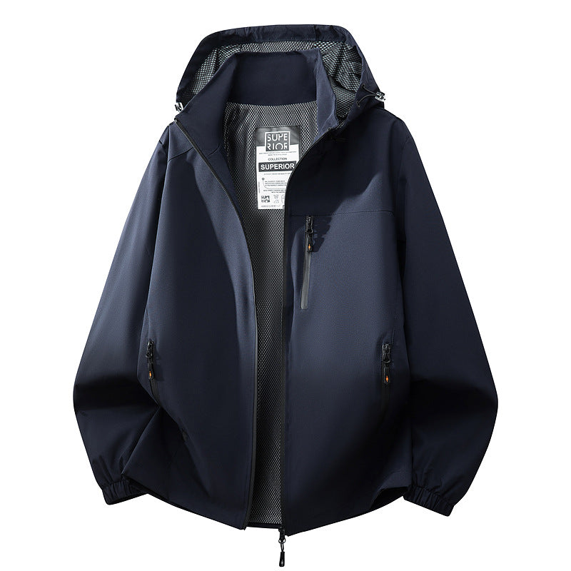 Herren Leichte wasserabweisende Kapuzen‑Softshelljacke mit Mesh‑Futter, Reißverschlusstaschen & elastischen Bündchen Drune