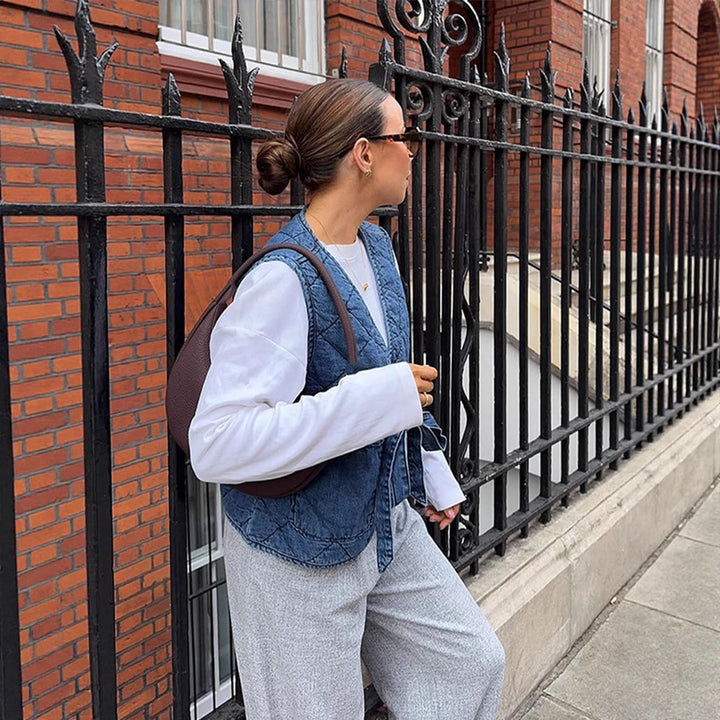 Damen Gesteppte Weste im Utility‑Stil mit Bindegürtel & aufgesetzten Taschen Drune