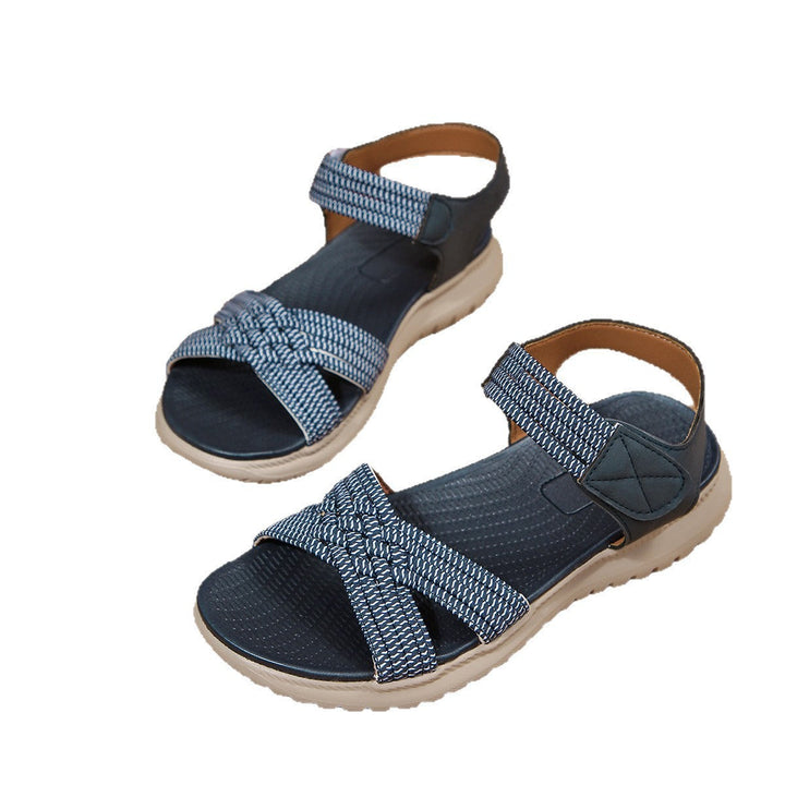 Damen Komfortable Sandalen mit geflochtenen Riemen und elastischem Band Drune