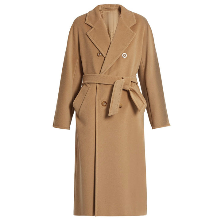 Damen Eleganter Doppeltbreasted Wollmantel Drune