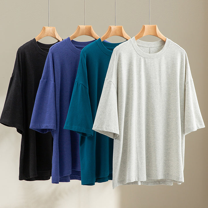 Herren Oversized T-Shirt aus hochwertigem Baumwollmix mit überschnittener Schulter und lockerem Fall Drune