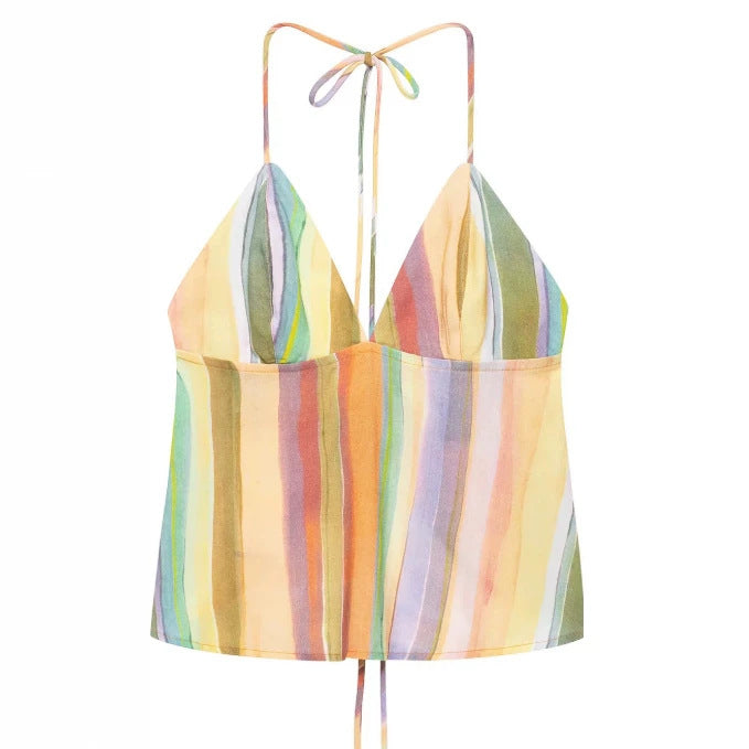 Damen Hochgeschnittene Palazzo‑Hose mit mehrfarbigem Aquarell‑Streifenmuster Drune
