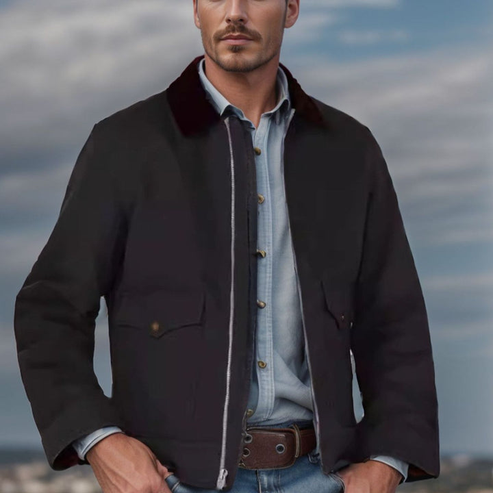 Herren robuste Canvas-Fieldjacke mit Cordkragen und aufgesetzten Pattentaschen Drune