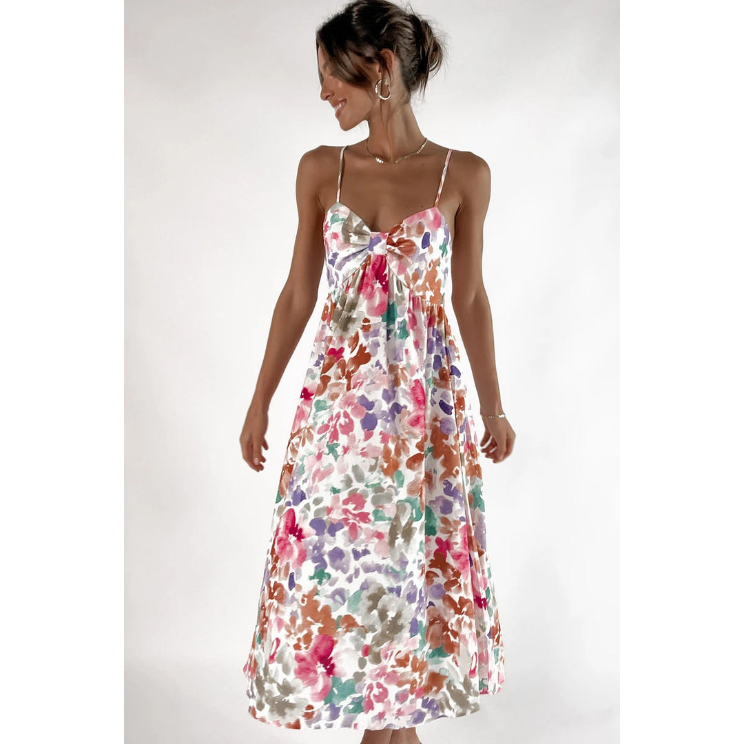 Damen Maxikleid mit floralem Design und dekorativem Knotendetail Drune