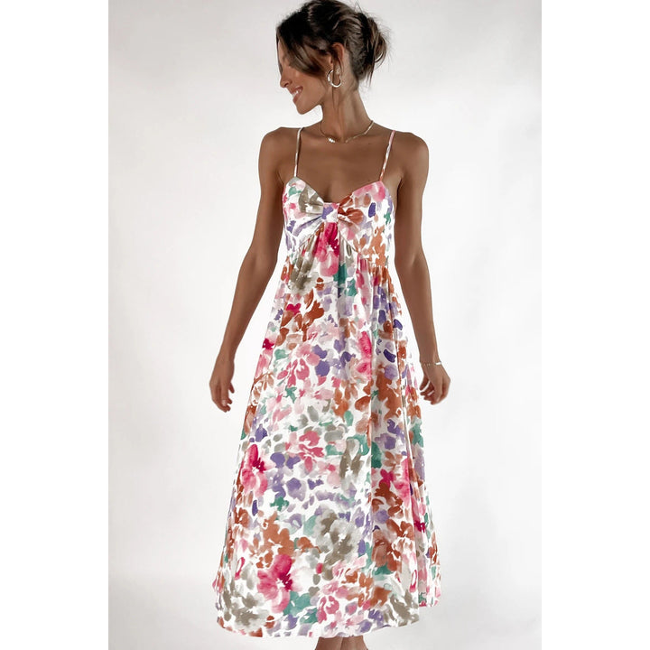 Damen Maxikleid mit floralem Design und dekorativem Knotendetail Drune