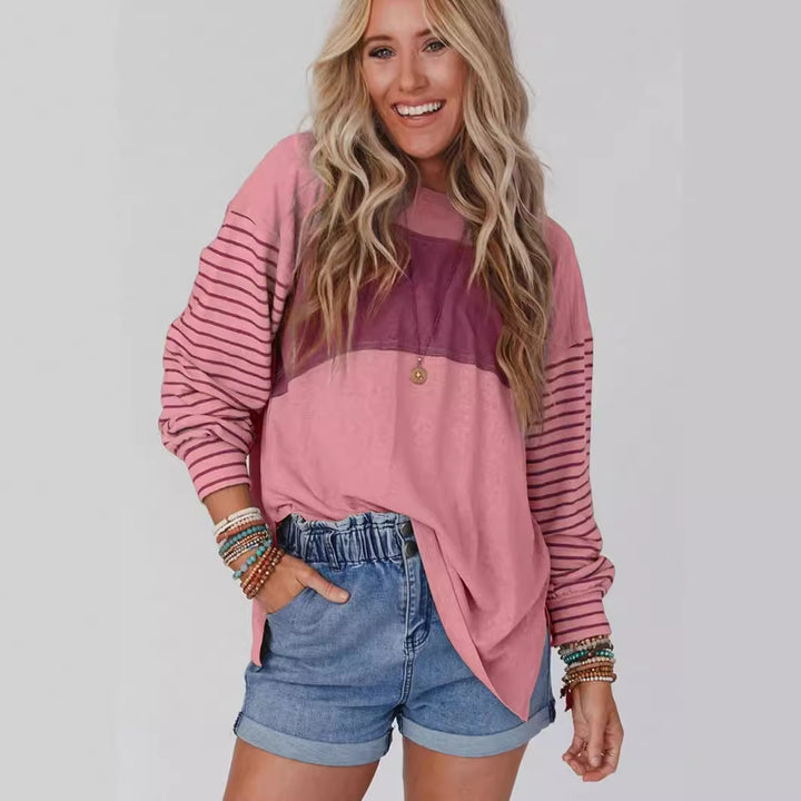 Damen lässiger Sweatshirt mit gestreiften Ärmeln Drune