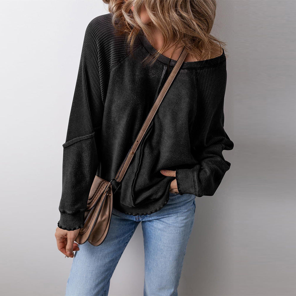 Damen lässiger Pullover mit weitem Ausschnitt Drune