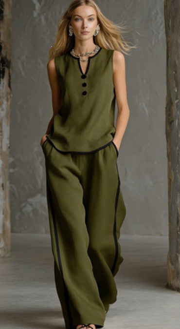 Damen Elegantes Zweiteiler-Set mit schickem Oberteil und weiten Hosen Drune