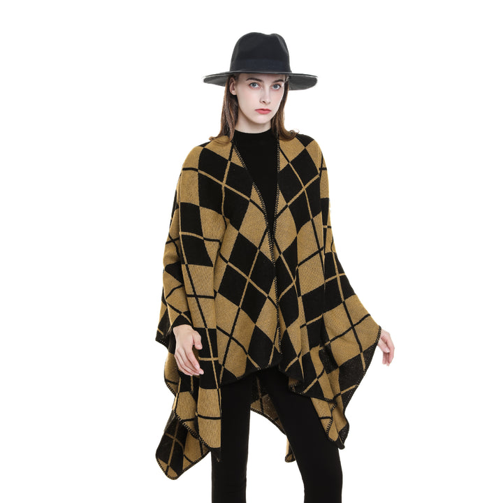 Damen Oversize-Cape im Plaid‑Deckenstil aus Wollmix mit offenem Fall Drune
