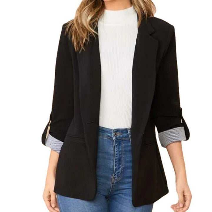 Damen schmal geschnittener Blazer mit Dreiviertelärmeln und umgeschlagenen Manschetten Drune