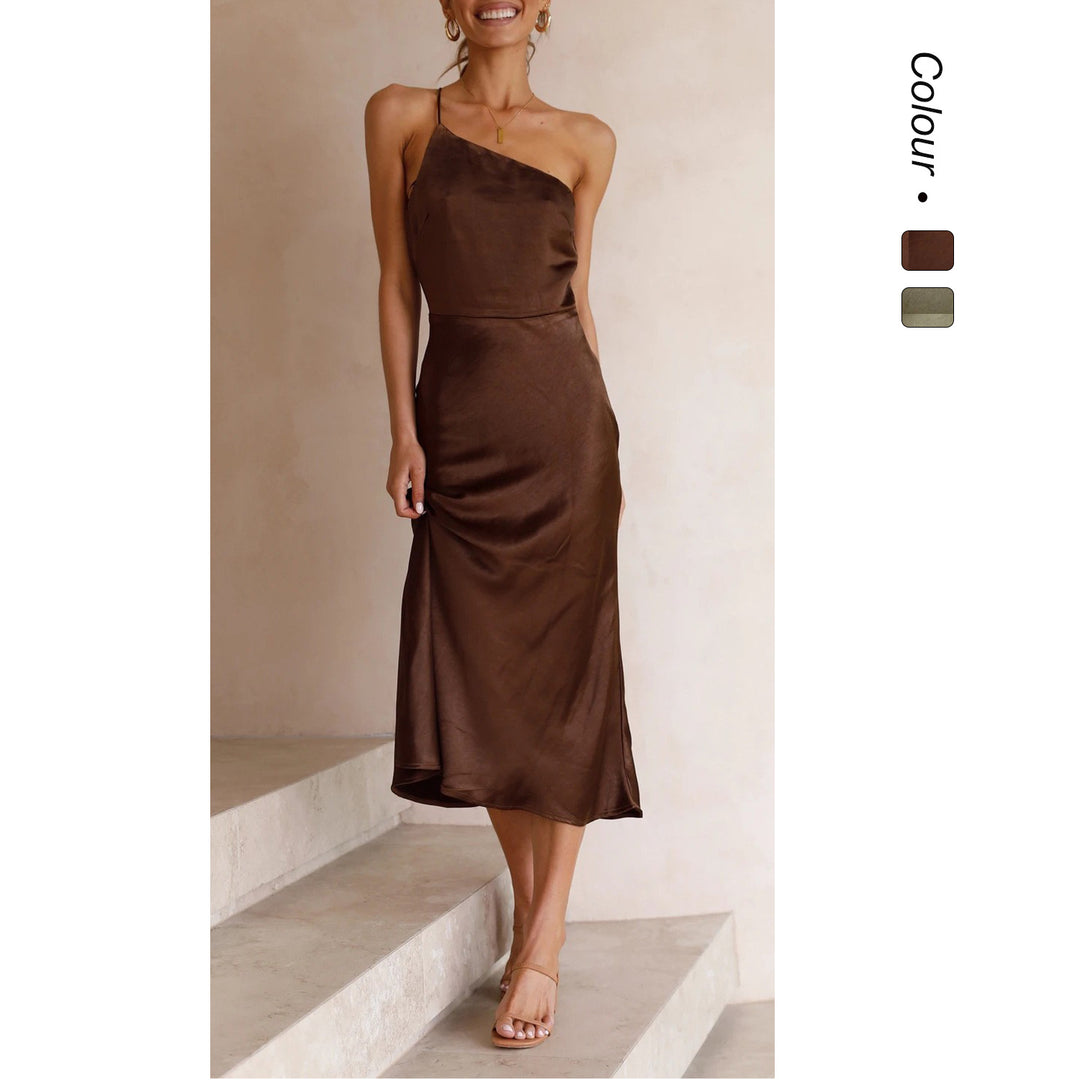Damen Satin Wickelkleid mit schmalem Trägerdesign und verspieltem Saum Drune