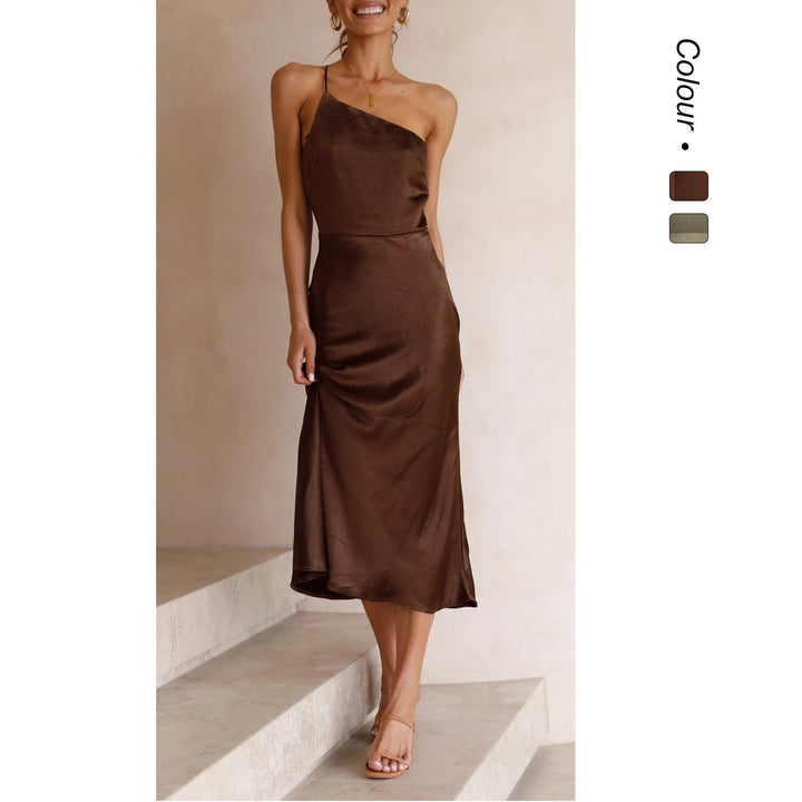 Damen Satin Wickelkleid mit schmalem Trägerdesign und verspieltem Saum Drune