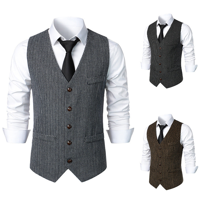 Herren Taillierte Strickweste mit V‑Ausschnitt und durchgehender Knopfleiste Drune