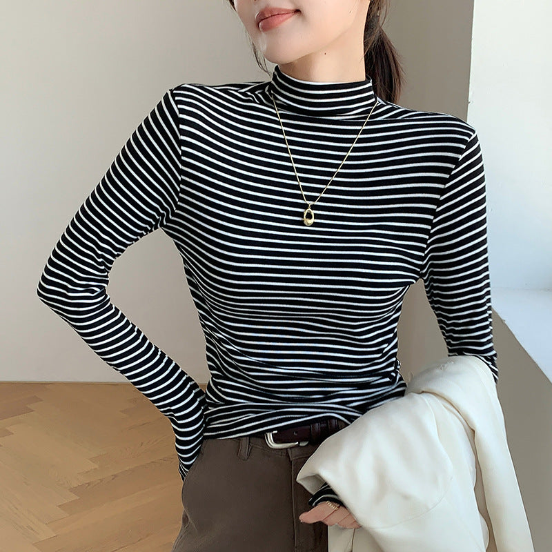 Damen Figurbetontes Langarmshirt mit Rollkragen Drune