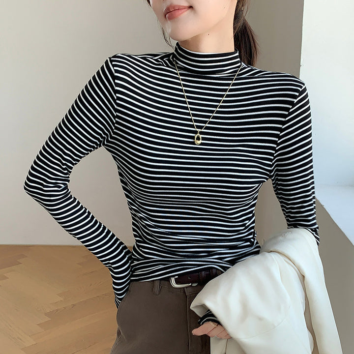 Damen Figurbetontes Langarmshirt mit Rollkragen Drune