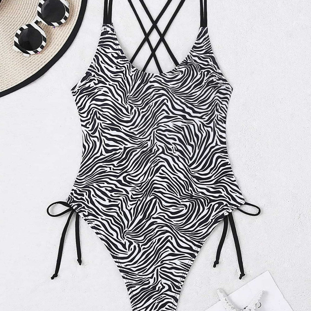 Damen Einteiler Badeanzug mit aufregendem Zebra-Design und hohem Beinausschnitt Drune