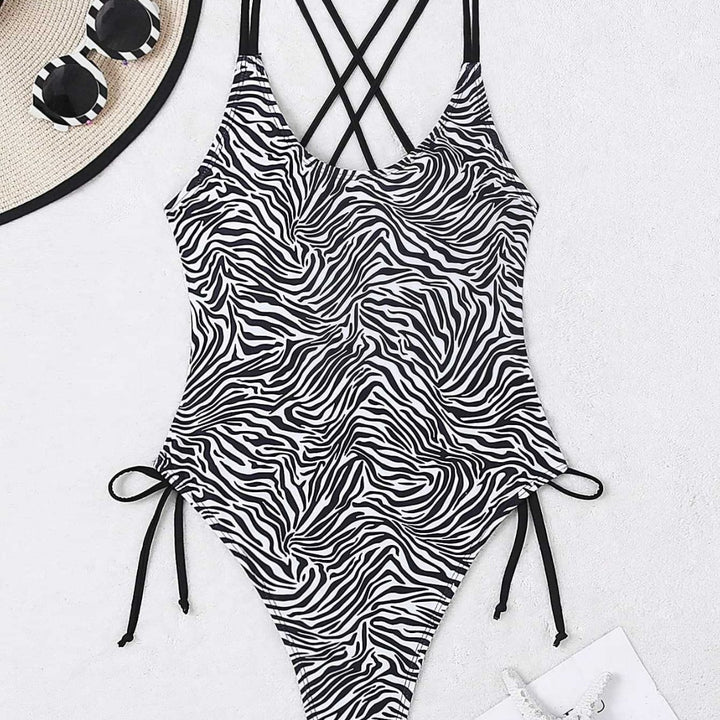 Damen Einteiler Badeanzug mit aufregendem Zebra-Design und hohem Beinausschnitt Drune