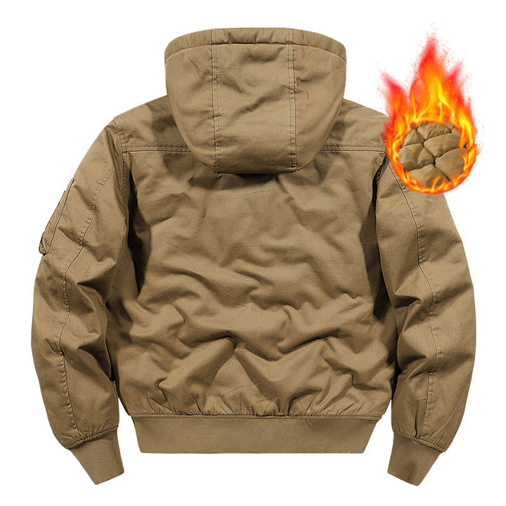 Herren Gefütterte Bomberjacke mit Kapuze und Thermoisolierung, Ärmel‑Utilitytasche Drune