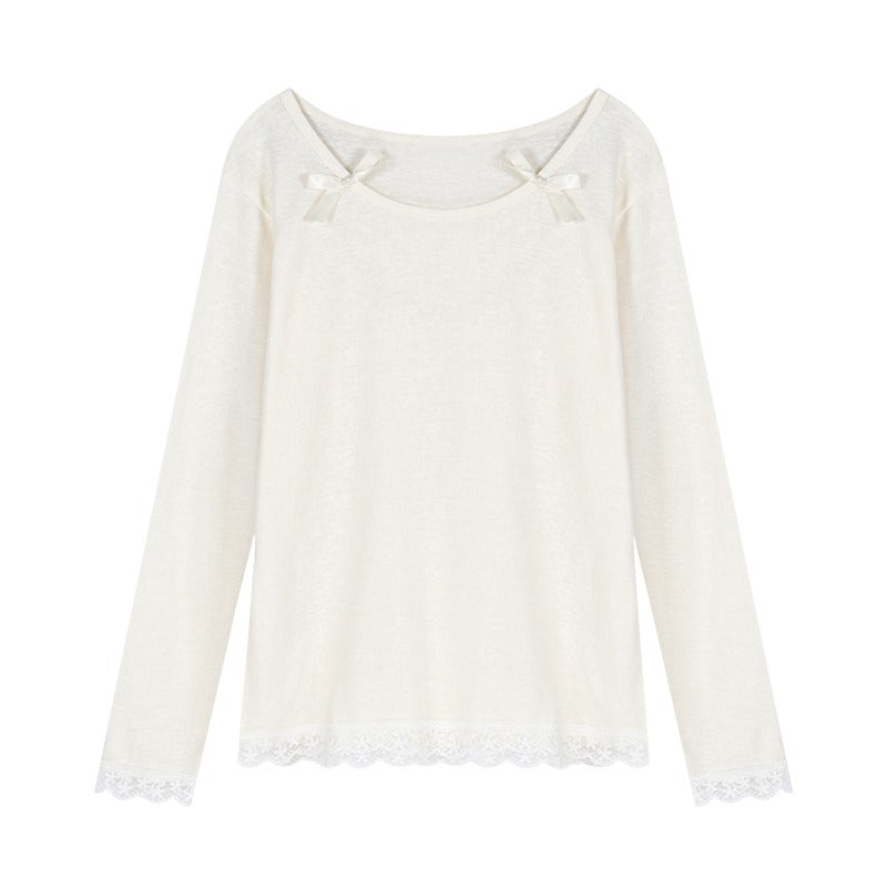 Damen Elegantes Longsleeve-Shirt mit Spitzendetails Drune