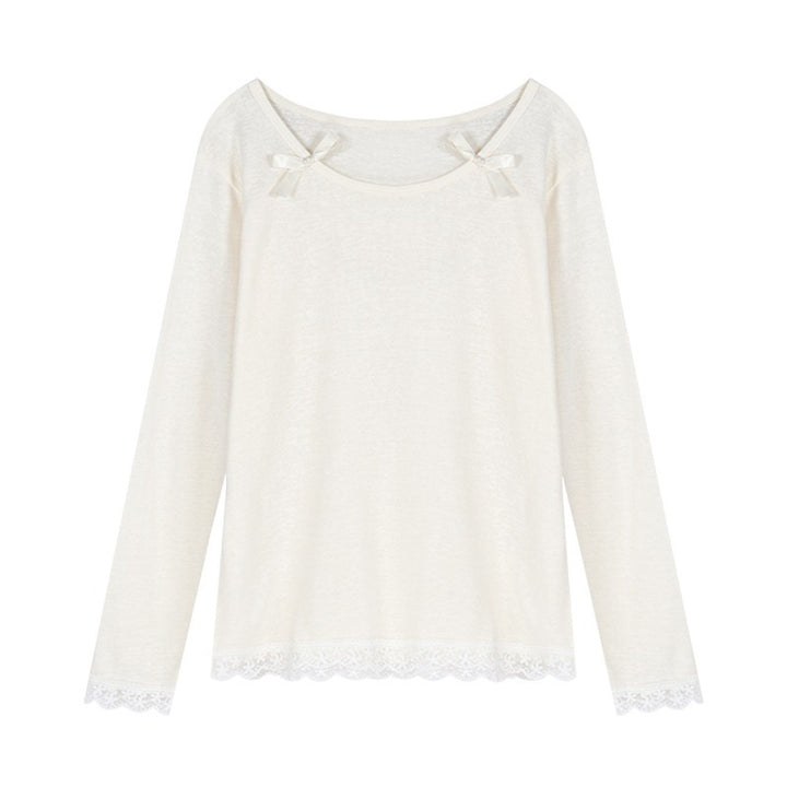 Damen Elegantes Longsleeve-Shirt mit Spitzendetails Drune