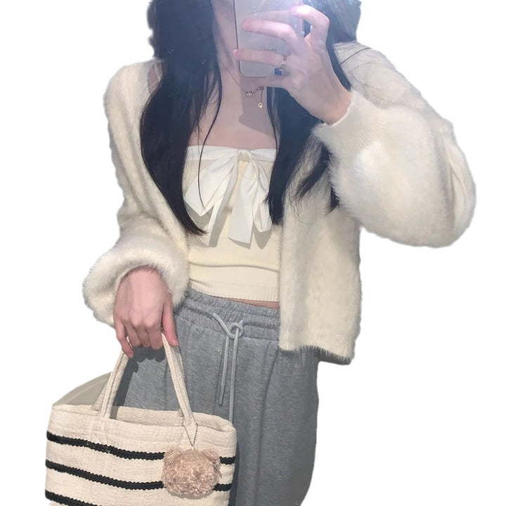 Damen Flauschige Strickjacke mit weiten Ärmeln und bequemen Schnitt Drune