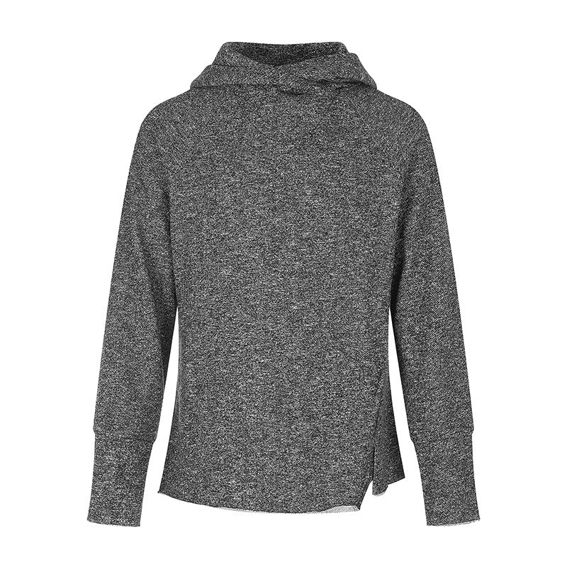 Damen Pullover‑Hoodie mit feinem Strukturstrick, seitlichen Schlitzen und verlängerten Bündchen Drune