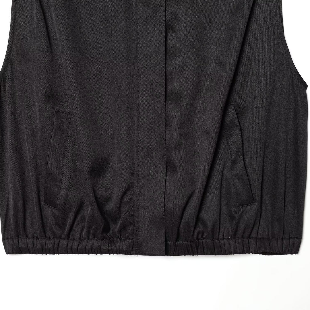 Damen ärmellose Utility-Weste mit seitlichen Taschen und elastischem Bund Drune