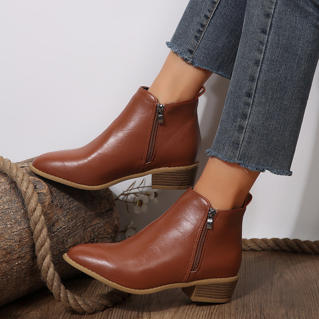 Damen nan schlanke Ankle-Boots mit seitlichem Reißverschluss, schmaler Spitzform und komfortablem Blockabsatz Drune