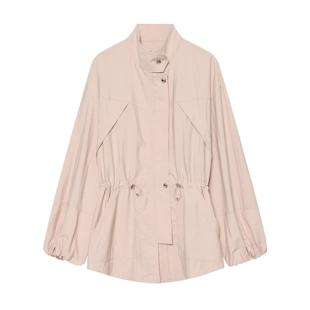 Damen Leichte Parka-Anorak Jacke mit Tunnelzugtaillierung und Stehkragen Drune