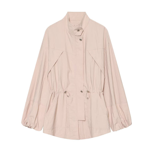 Damen Leichte Parka-Anorak Jacke mit Tunnelzugtaillierung und Stehkragen Drune