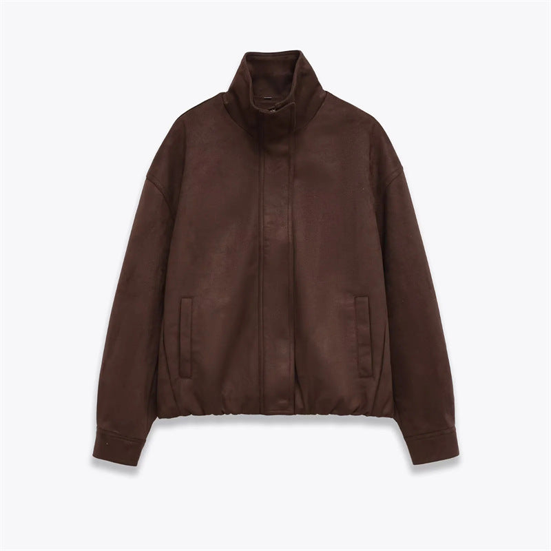 Herren nan Veloursimitat-Blouson mit hohem Stehkragen, verdecktem Reißverschluss und elastischem Saum Drune