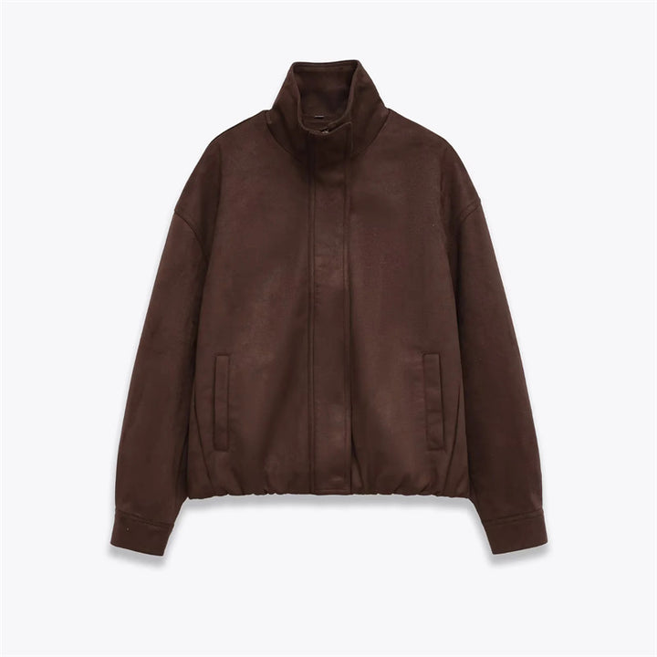 Herren nan Veloursimitat-Blouson mit hohem Stehkragen, verdecktem Reißverschluss und elastischem Saum Drune