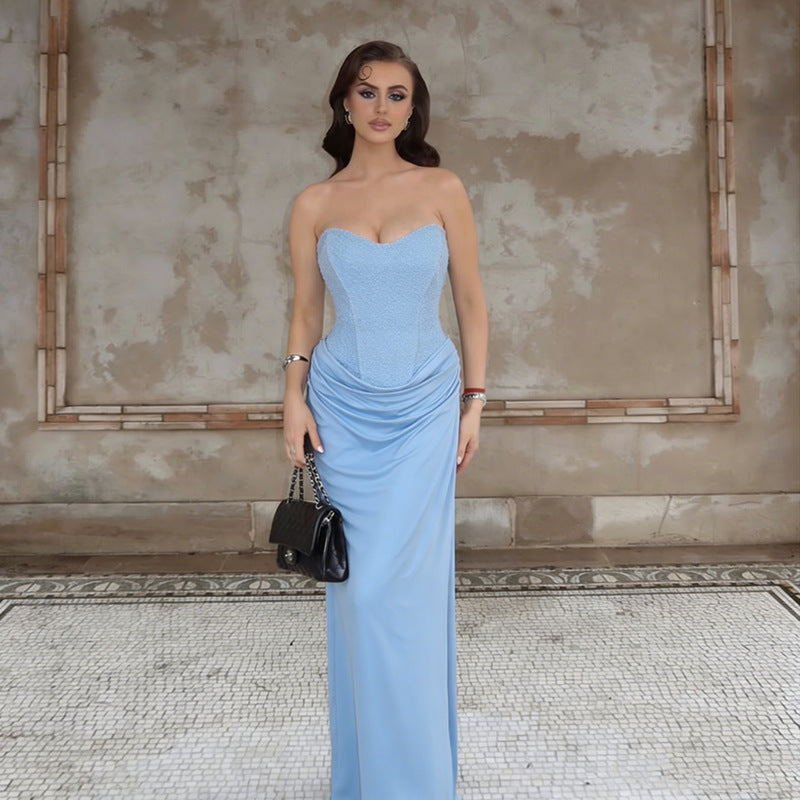 Damen Elegantes Maxikleid mit herzförmigem Ausschnitt und Rüschendetails Drune